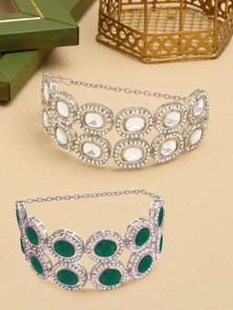 Zaveri Pearls - Pack of 2 Green Stones Austrian Diamonds Fusion Bracelets