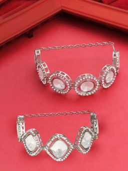 Zaveri Pearls - Pack of 2 Silver Tone Austrian Diamonds Stones Fusion Bracelet