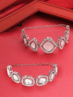 Zaveri Pearls - Pack of 2 Silver Tone Austrian Diamonds Stones Fusion Bracelet