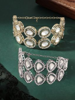 Zaveri Pearls - Pack of 2 Silver & Gold Tone Austrian Diamonds Bracelets