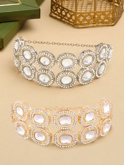 Zaveri Pearls - Pack of 2 Silver & Gold Tone Austrian Diamonds Bracelets
