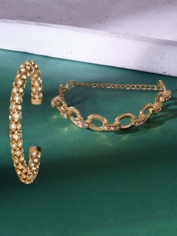 Zaveri Pearls - Pack of 2 White and Red Gold Tone Austrian Diamonds Contemporary Bracelets