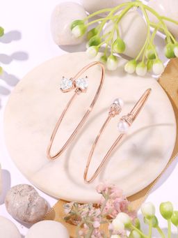 Zaveri Pearls - Pack of 2 Rose Gold Contemporary Cubic Zirconia Kada Bracelet