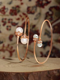 Zaveri Pearls - Pack of 2 Rose Gold Contemporary Cubic Zirconia Kada Bracelet