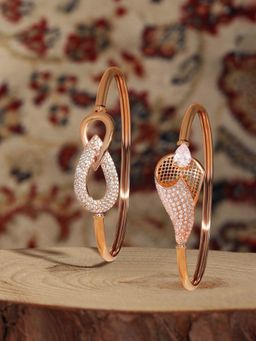 Zaveri Pearls - Pack of 2 Rose Gold Contemporary Cubic Zirconia Kada Bracelet