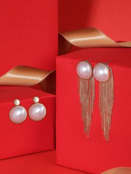 Zaveri Pearls - Pack of 2 Gold Tone Pearls Tassel Drop & Studs Earrings
