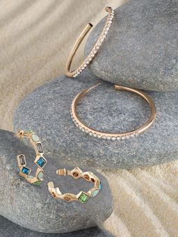 Zaveri Pearls - Pack of 2 Multicolor Stones Bling Semi Hoop Earrings