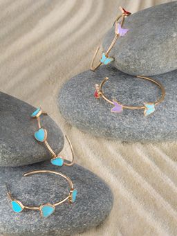 Zaveri Pearls - Pack of 2 Multicolor Butterflies Hearts Enamel Hoop Earrings