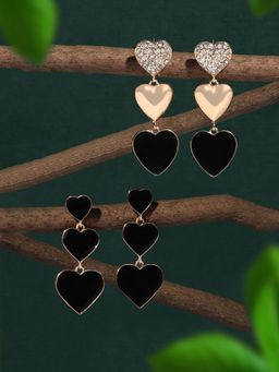 Zaveri Pearls - Pack of 2 Black Enamel Hearts Austrian Diamonds Drop Earrings