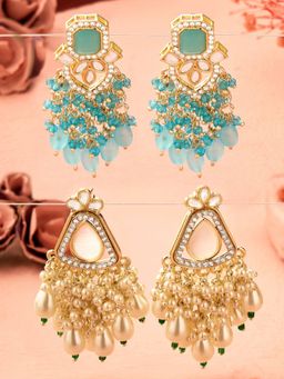 Zaveri Pearls - Pack of 2 Turquoise Blue Green Beads Cluster Dangle Earrings