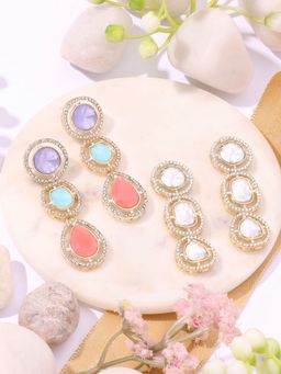 Zaveri Pearls - Pack of 2 Multicolor Stones & Austrian Diamonds Drop Earrings