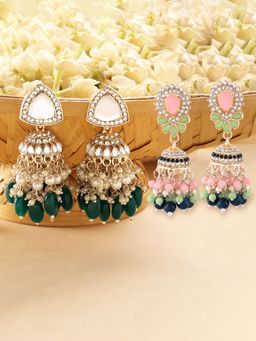 Zaveri Pearls - Pack of 2 Multicolor Stones Beads Clustered Jhumka Earrings