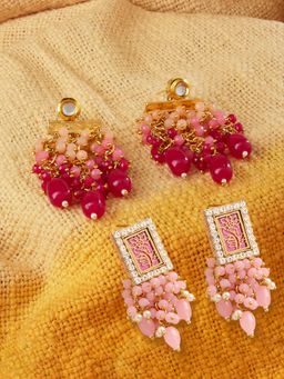 Zaveri Pearls - Pack of 2 Pink Clustered Beads Traditional Drop Earrings