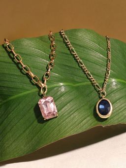 Zaveri Pearls - Pack of 2 Blue & Pink Stones Contemporary Pendants and Chains