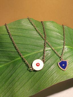 Zaveri Pearls - Pack of 2 Blue Enamel & Evil Eye Contemporary Pendant & Chain