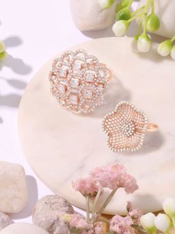Zaveri Pearls - Pack of 2 Rose Gold Tone Cubic Zirconia Brass Adjustable Rings