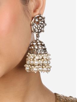 Zaveri Pearls - Antique Gold Tone Kundan Cluster Pearls Jhumka Earring - ZPFK17994