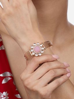 Zaveri Pearls - Pink Stone Cubic Zirconia Contemporary Brass Kada Bracelet - ZPFK17997