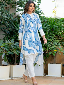 HOUSE OF JAMOTI - White Fluid Line Kurta & Pant (Set of 2)