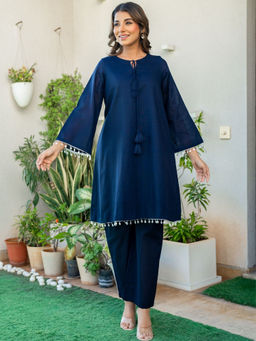 HOUSE OF JAMOTI - Hot Blue Solid Kurta & Pant (Set of 2)