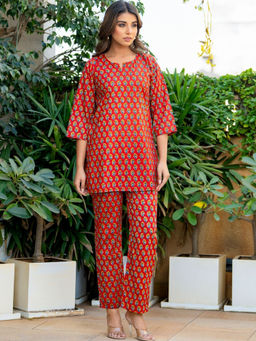 HOUSE OF JAMOTI - Motif Red Base Rozana Co-Ord (Set of 2)