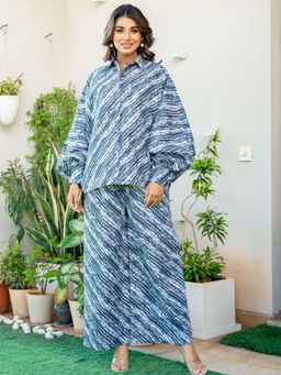 HOUSE OF JAMOTI - Grey Striped Printed Baggy Co-Ord (Set of 2)