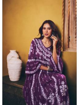 House of Chikankari - Sonam Chikankari Angrakha Kurta - Purple