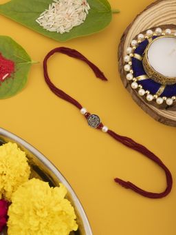 Praavy - Intricate Vighnaharta Ganesha Rakhi 925 Sterling Silver Oxidised Rakhi for Brother