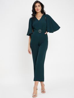 Madame - Women Solid Bottle Green Jump Suit
