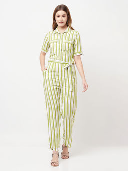 CRIMSOUNE CLUB - Women Green Striped Jumpsuit (Set of 2)