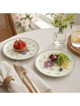 BRINNS - White Printed Ceramic Snack Plate Microwave Safe