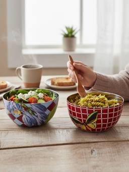 Living With Elan - Letters From India Botanical Stainless Steel Round Serving Bowls Medium Pack of 2