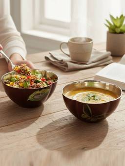 Living With Elan - Letters From India Blooming Garden Stainless Steel Round Bowls Pack of 2