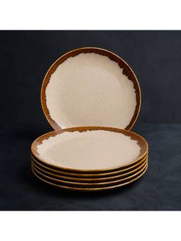 nestcase - Porcelain Dinner Plates Pack of 6 Beige Brown Reactive Glaze