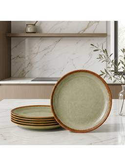 nestcase - Ceramic Dinner Plates Pack of 6 Green & Brown