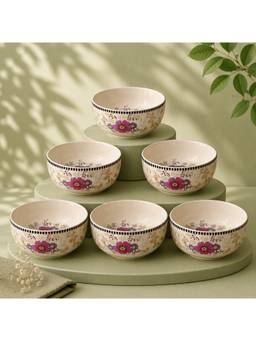 nestcase - Stoneware Katori Pack of 6 Floral White