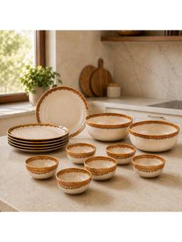 nestcase - Porcelain Dinner Set 14 Pieces For 6 Beige Brown Reactive Glaze