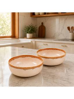 nestcase - Premium Porcelain Serving Bowls Pack of 2 Beige Brown