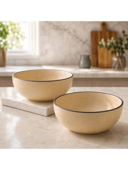 nestcase - Stoneware Snack Bowls Pack of 2 Beige Black Rim