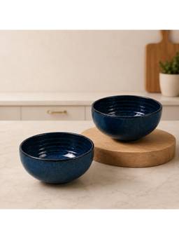 nestcase - Ceramic Serving Bowls Pack of 2 Glossy Blue
