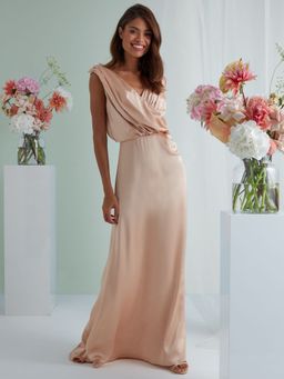 Lipsy - Beige Maisie Satin Drape Bridesmaid Dress