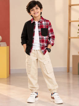 KiddoPanti - Boy's Checks Multicolor Cotton Co-Ords