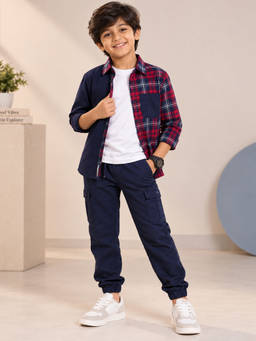 KiddoPanti - Boy's Checks Cotton Multicolor Co-Ords