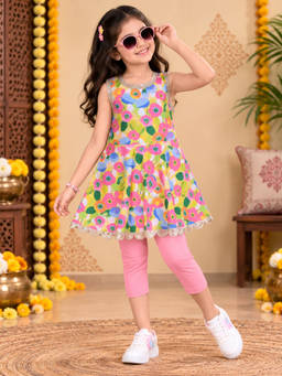 KiddoPanti - Girl's Cotton Floral Multicolor Co-Ords