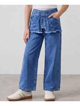 Arias by LARA DUTTA - Girl's Solid Cotton Blue Jeans