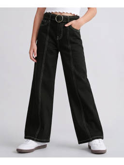 Arias by LARA DUTTA - Girl's Cotton Black Solid Jeans