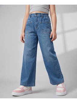 Arias by LARA DUTTA - Girl's Cotton Solid Blue Jeans