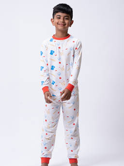 Kauma - Boy's Cotton Printed White Tshirt And Jogger