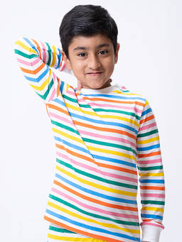 Kauma - Boy's Cotton Stripes Multicolor Tshirt And Jogger