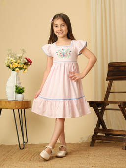 Miyo - Girl's Cotton Blend Stripes Pink Dress